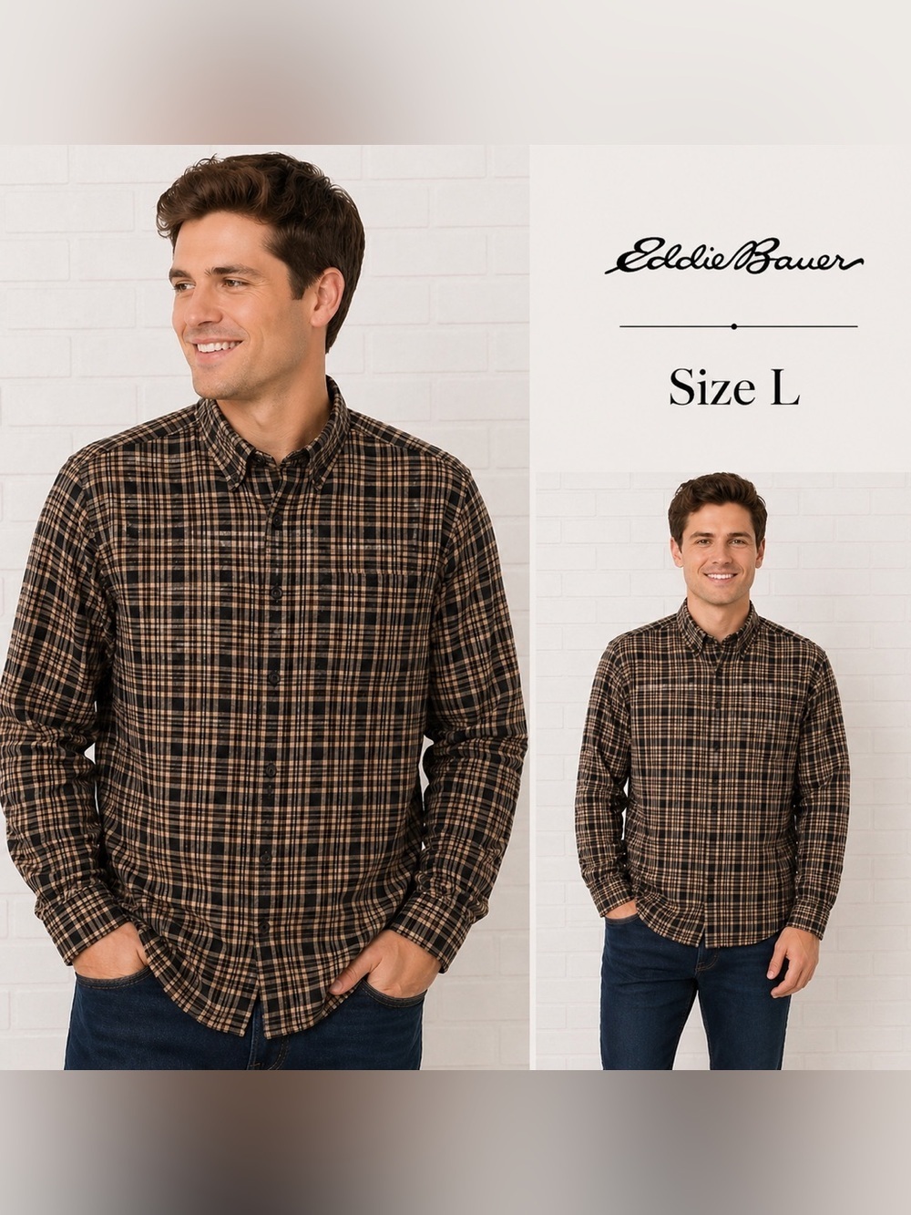 EDDIE BAUER relaxed fit Long sleeve men shirt/size L